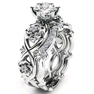 Elegant Silver Floral Women's Ring